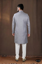 Joban Fashion Men's Grey Woven Jacquard Kurta with Pyjama | Grocsy