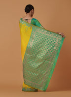 Monjolika Fashion Yellow Banarasi Silk Blend SareeWith Zari Woven Rich Brocade Design | Grocsy