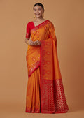 Monjolika Fashion Amber Banarasi Silk Blend SareeWith Zari Woven Rich Brocade Design | Grocsy