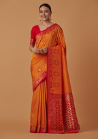 Monjolika Fashion Amber Banarasi Silk Blend SareeWith Zari Woven Rich Brocade Design | Grocsy