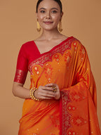 Monjolika Fashion Amber Banarasi Silk Blend SareeWith Zari Woven Rich Brocade Design | Grocsy