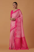 Monjolika Fashion Light Pink Banarasi Silk Blend SareeWith Zari Woven Rich Brocade Design | Grocsy