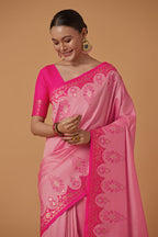 Monjolika Fashion Light Pink Banarasi Silk Blend SareeWith Zari Woven Rich Brocade Design | Grocsy