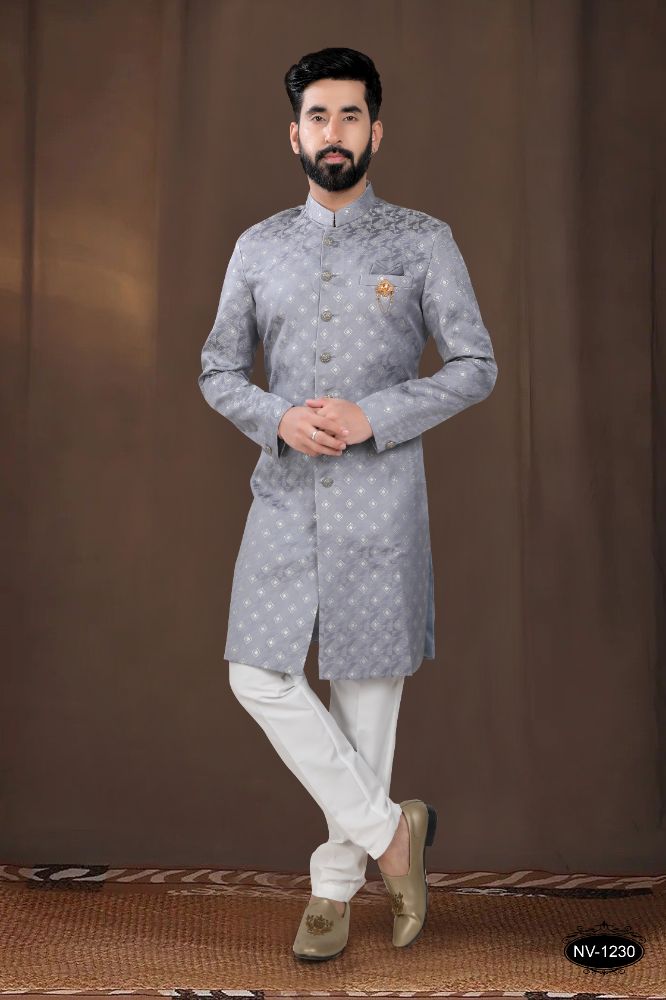 Joban Fashion Men's Grey Woven Jacquard Kurta with Pyjama | Grocsy