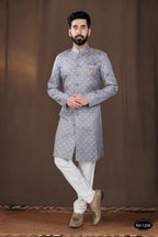 Joban Fashion Men's Grey Woven Jacquard Kurta with Pyjama | Grocsy