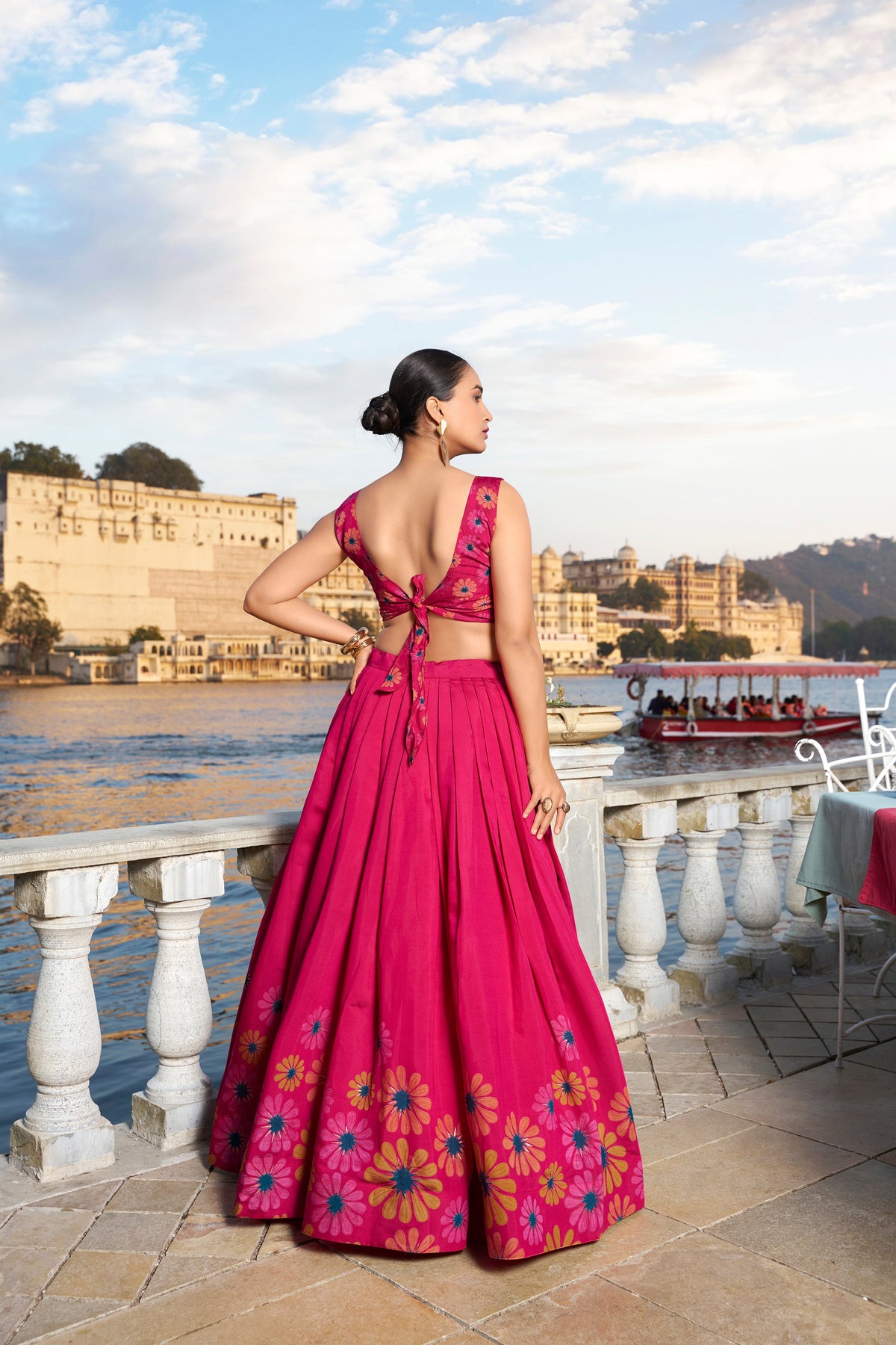 Lorenvalley Pink Tussar Silk Floral Print With Foil Work Lehenga Choli | Grocsy