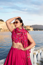 Lorenvalley Pink Tussar Silk Floral Print With Foil Work Lehenga Choli | Grocsy