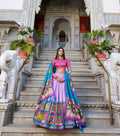 Lorenvalley Lavender Tussar Silk Kalamkari With Foil Work Lehenga Choli with Dupatta | Grocsy