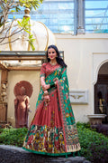 Lorenvalley Rust Tussar Silk Kalamkari With Foil Work Lehenga Choli | Grocsy