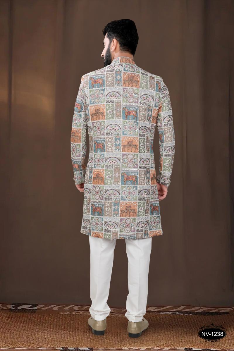 Joban Fashion Men's Base Blue(Multi Colours) Georgette Kurta with Pyjama | Grocsy