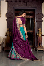 Lorenvalley Firozi Tussar Silk Printed With Foil Work Lehenga Choli with Dupatta | Grocsy