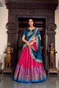 Lorenvalley Pink Tussar Silk Printed With Foil Work Lehenga Choli with Dupatta | Grocsy