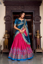 Lorenvalley Pink Tussar Silk Printed With Foil Work Lehenga Choli with Dupatta | Grocsy