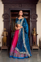 Lorenvalley Pink Tussar Silk Printed With Foil Work Lehenga Choli with Dupatta | Grocsy