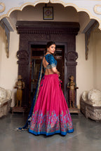 Lorenvalley Pink Tussar Silk Printed With Foil Work Lehenga Choli with Dupatta | Grocsy
