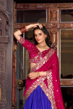 Lorenvalley Royal Blue Tussar Silk Printed With Foil Work Lehenga Choli with Dupatta | Grocsy