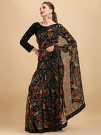 Sangria Floral Printed Embroidered Saree | Grocsy