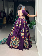 Lorenvalley Purple Tussar Silk Printed And Foil Work With Lace Touch Up Lehenga Choli with Dupatta | Grocsy