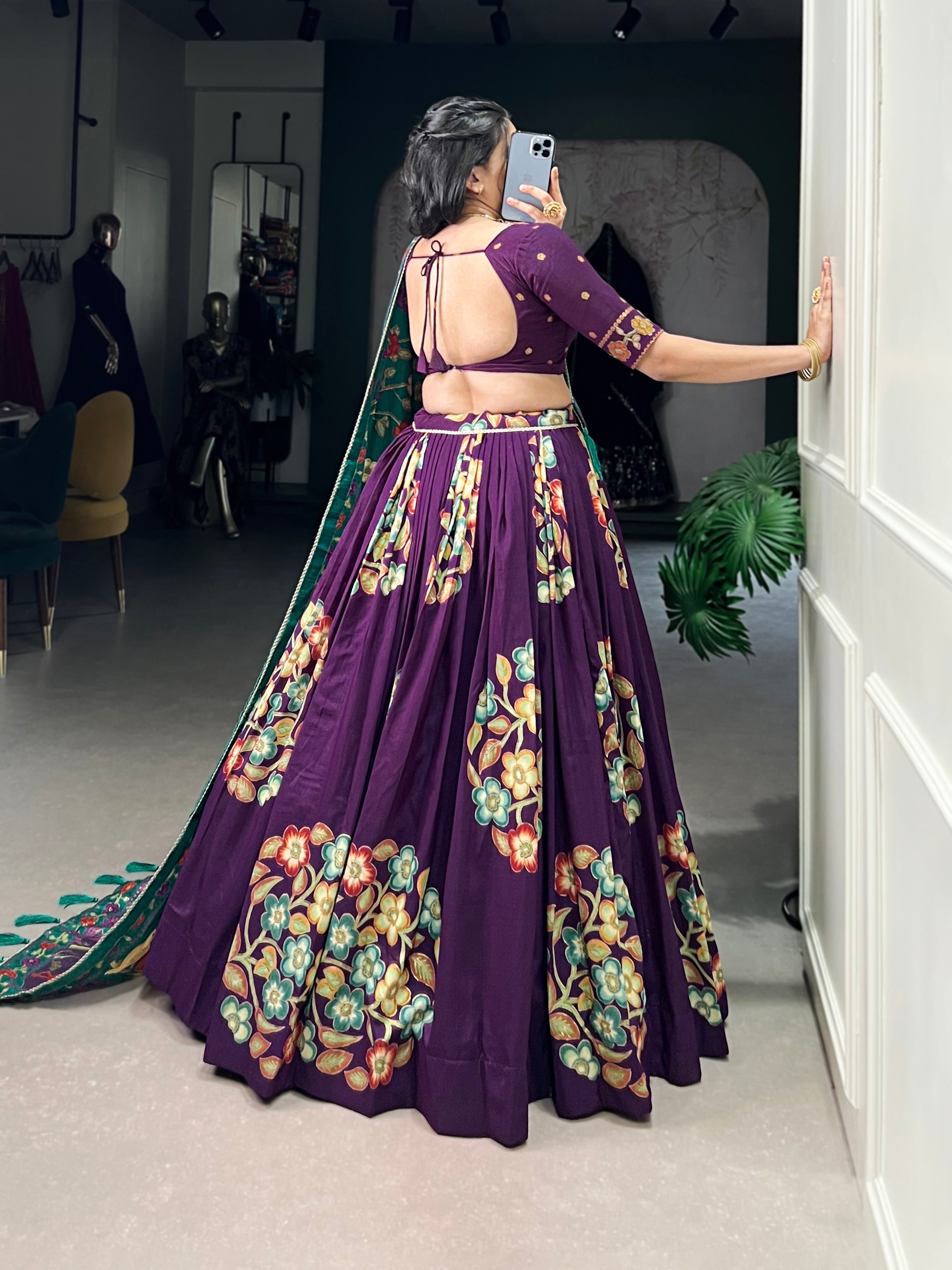 Lorenvalley Purple Tussar Silk Printed And Foil Work With Lace Touch Up Lehenga Choli with Dupatta | Grocsy