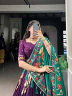 Lorenvalley Purple Tussar Silk Printed And Foil Work With Lace Touch Up Lehenga Choli with Dupatta | Grocsy