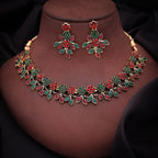 Tehzeeb Creations Green And Maroon Pack of 1 Gold-Polished Choker Necklace Set With Earring For Women & Girls | Grocsy