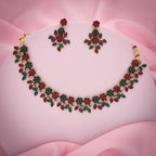 Tehzeeb Creations Green And Maroon Pack of 1 Gold-Polished Choker Necklace Set With Earring For Women & Girls | Grocsy