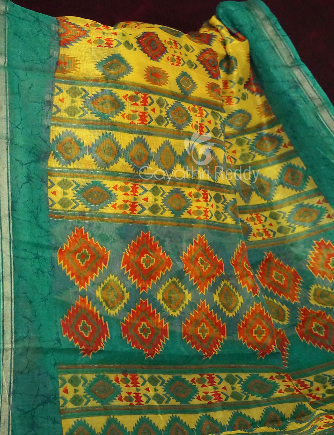 Lemon Yellow Colour Diamond Design Semi Chanderi Saree By Gayathri Reddy Designer Studio | Grocsy