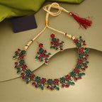 Tehzeeb Creations Green And Maroon Pack of 1 Gold-Polished Choker Necklace Set With Earring For Women & Girls | Grocsy