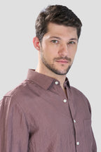 Xkind Brown Crush Wrinkled Look Regular Fit Shirt | Grocsy