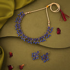 Tehzeeb Creations Royal Blue Pack of 1 Gold-Polished Choker Necklace Set With Earring For Women & Girls | Grocsy