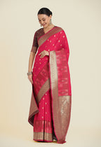 Monjolika Fashion Pink Color Banarasi Soft Silk Trendy Saree | Grocsy