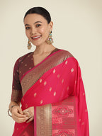 Monjolika Fashion Pink Color Banarasi Soft Silk Trendy Saree | Grocsy