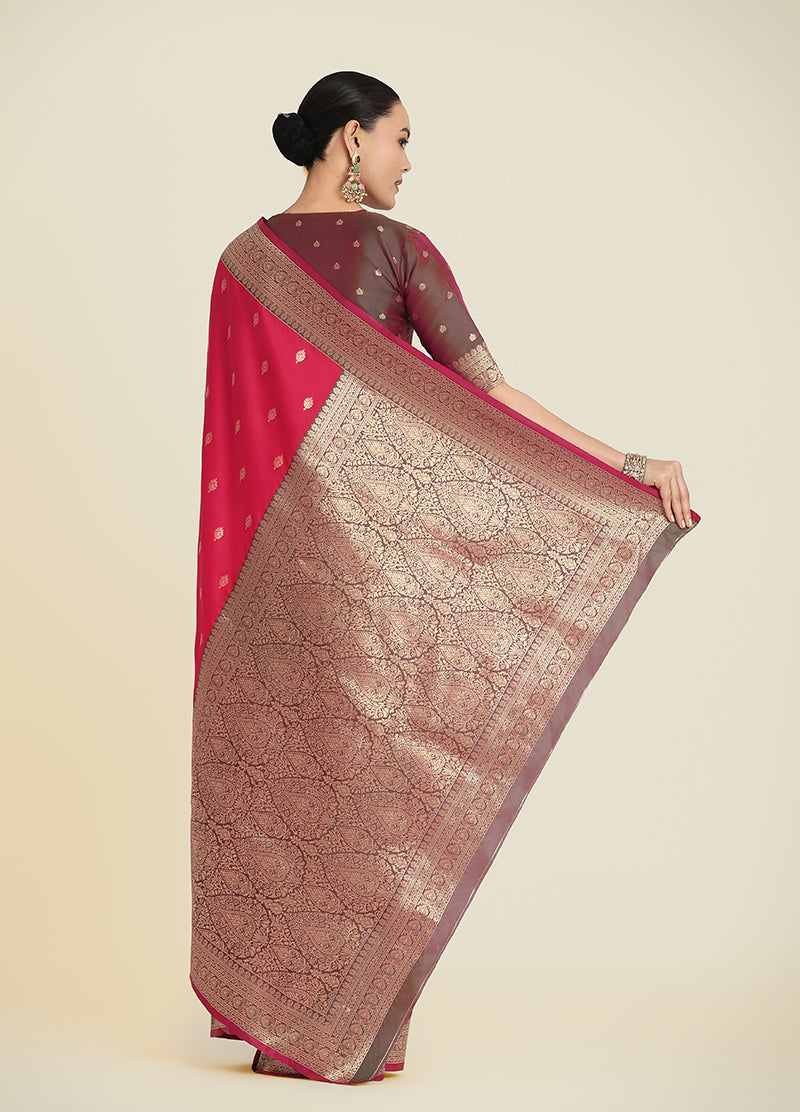 Monjolika Fashion Pink Color Banarasi Soft Silk Trendy Saree | Grocsy