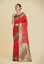 Monjolika Fashion Red Color Banarasi Soft Silk Trendy Saree | Grocsy