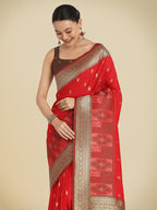 Monjolika Fashion Red Color Banarasi Soft Silk Trendy Saree | Grocsy