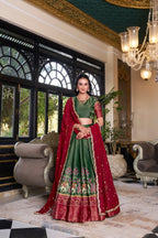 Lorenvalley Green Kanchipuram Printed With Zari Weaving Work Lehenga Choli with Dupatta | Grocsy