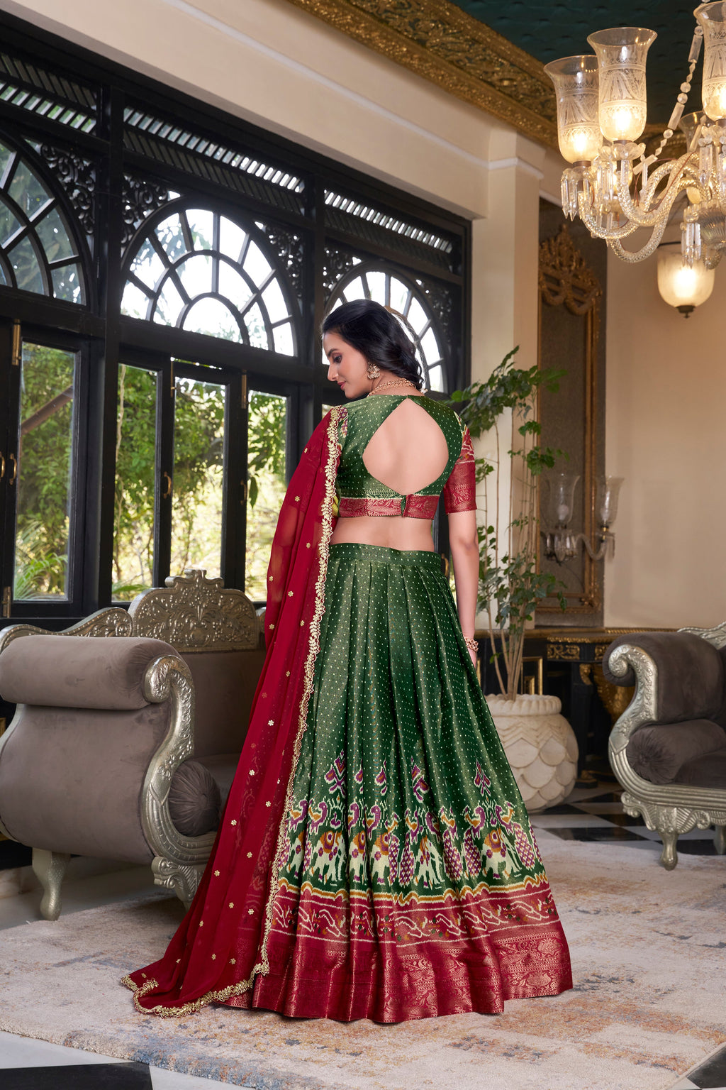 Lorenvalley Green Kanchipuram Printed With Zari Weaving Work Lehenga Choli with Dupatta | Grocsy