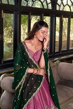 Lorenvalley Pink Kanchipuram Printed With Zari Weaving Work Lehenga Choli with Dupatta | Grocsy