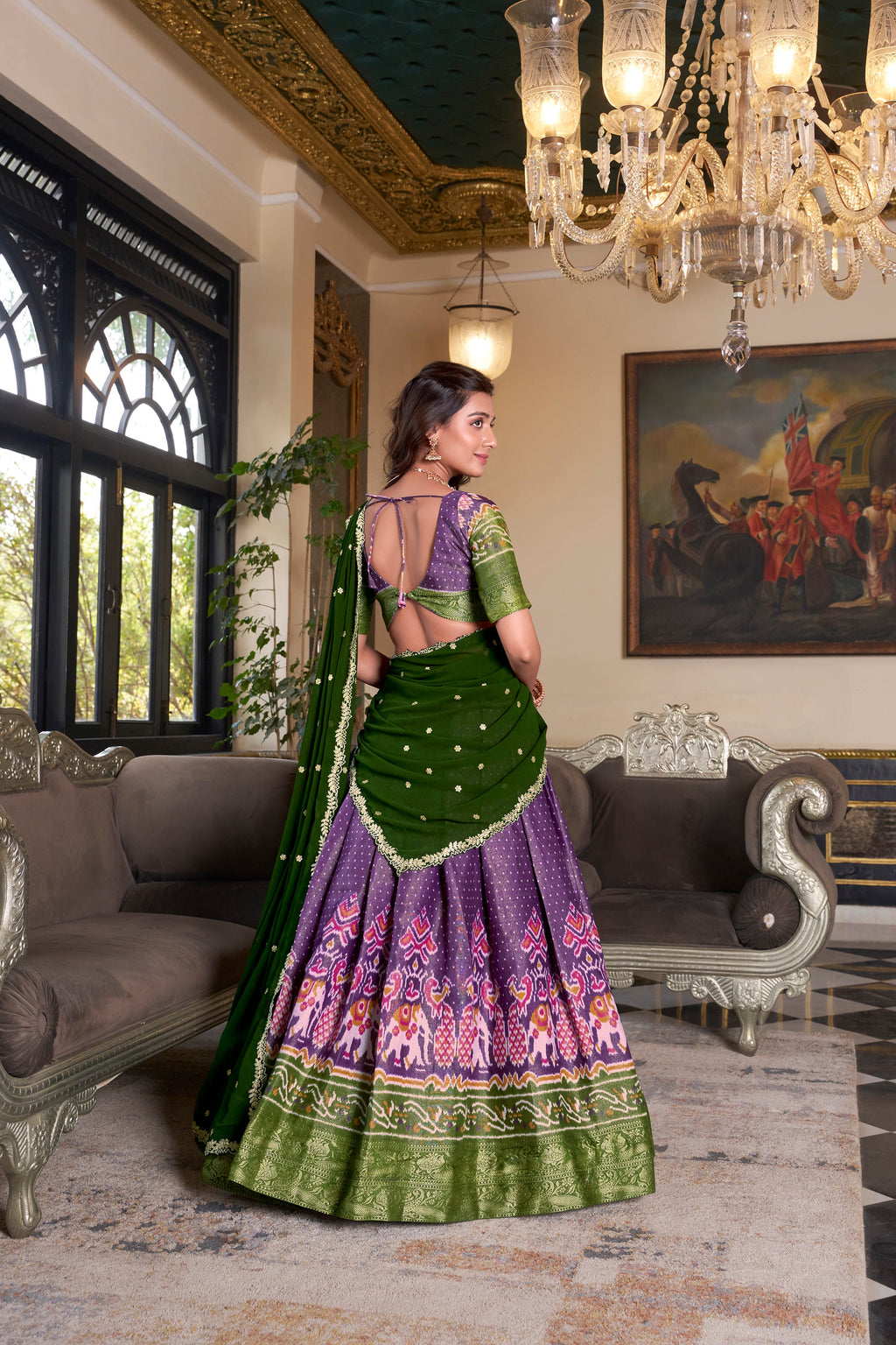 Lorenvalley Purple Kanchipuram Printed With Zari Weaving Work Lehenga Choli with Dupatta | Grocsy
