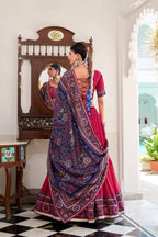Lorenvalley Fashion Pink Tasar Silk Gamthi Print With Embossed Design And Gotta Patti Lace Touch Up Lehenga Choli with Dupatta | Grocsy