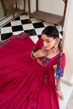 Lorenvalley Fashion Pink Tasar Silk Gamthi Print With Embossed Design And Gotta Patti Lace Touch Up Lehenga Choli with Dupatta | Grocsy