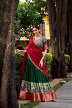 Lorenvalley Fashion Green Aastha Silk Printed with Zari Weaving Work Lehenga Choli with Dupatta | Grocsy