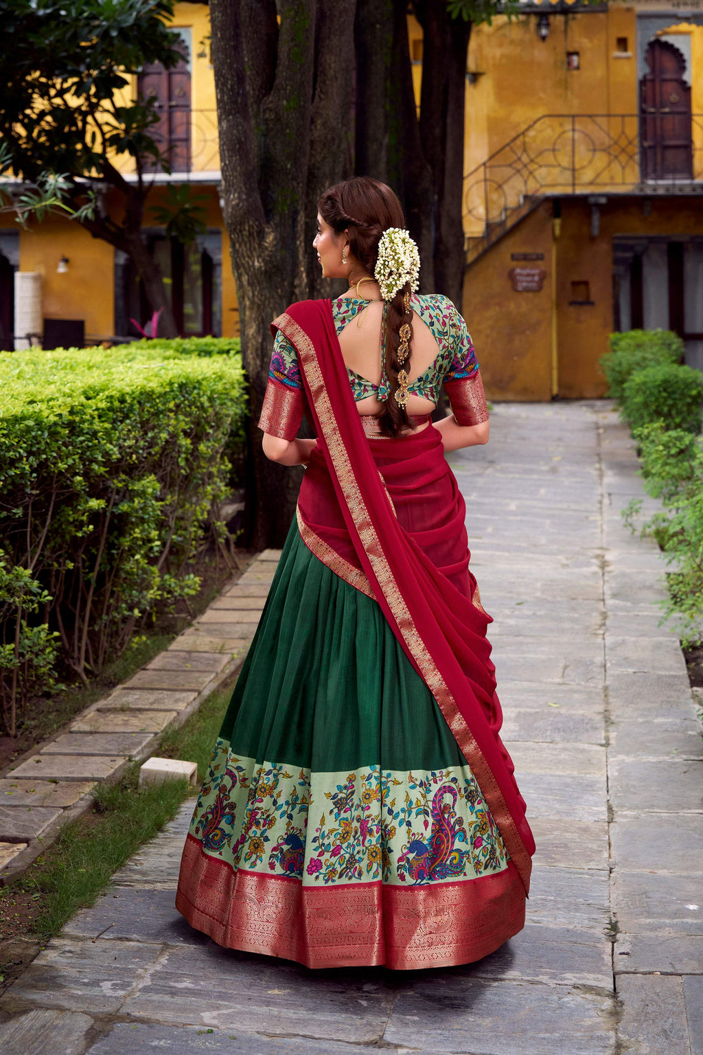 Lorenvalley Fashion Green Aastha Silk Printed with Zari Weaving Work Lehenga Choli with Dupatta | Grocsy