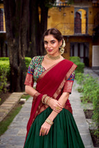 Lorenvalley Fashion Green Aastha Silk Printed with Zari Weaving Work Lehenga Choli with Dupatta | Grocsy