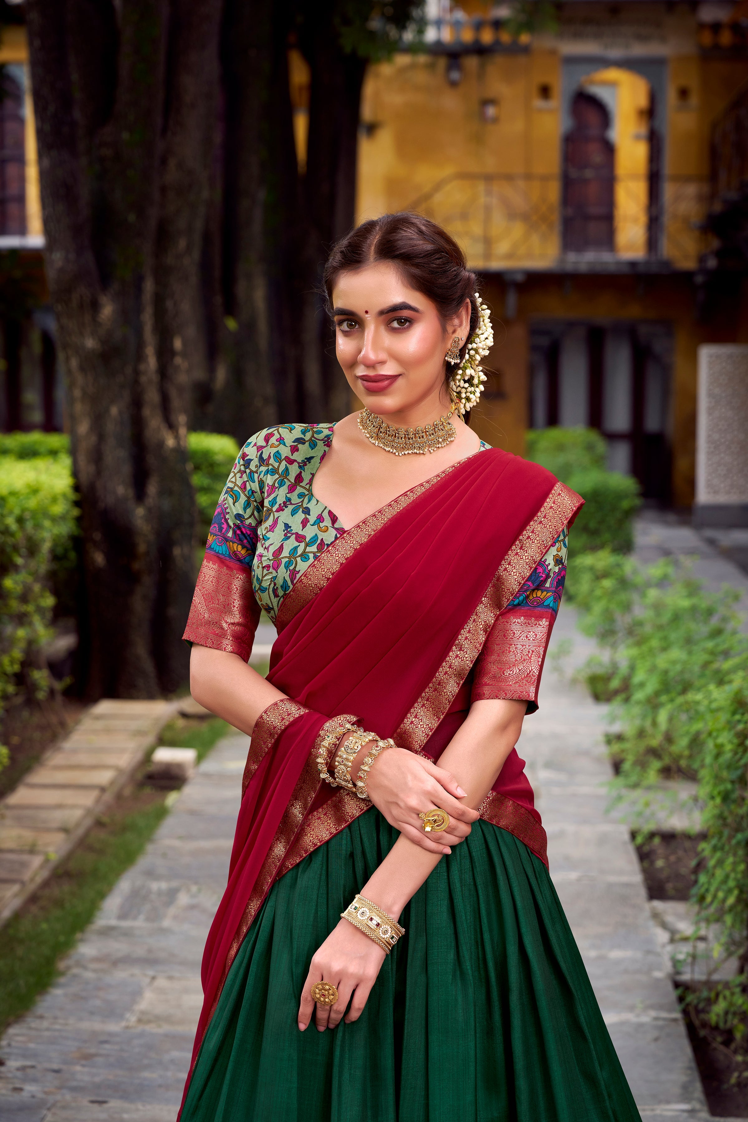 Lorenvalley Fashion Green Aastha Silk Printed with Zari Weaving Work Lehenga Choli with Dupatta | Grocsy