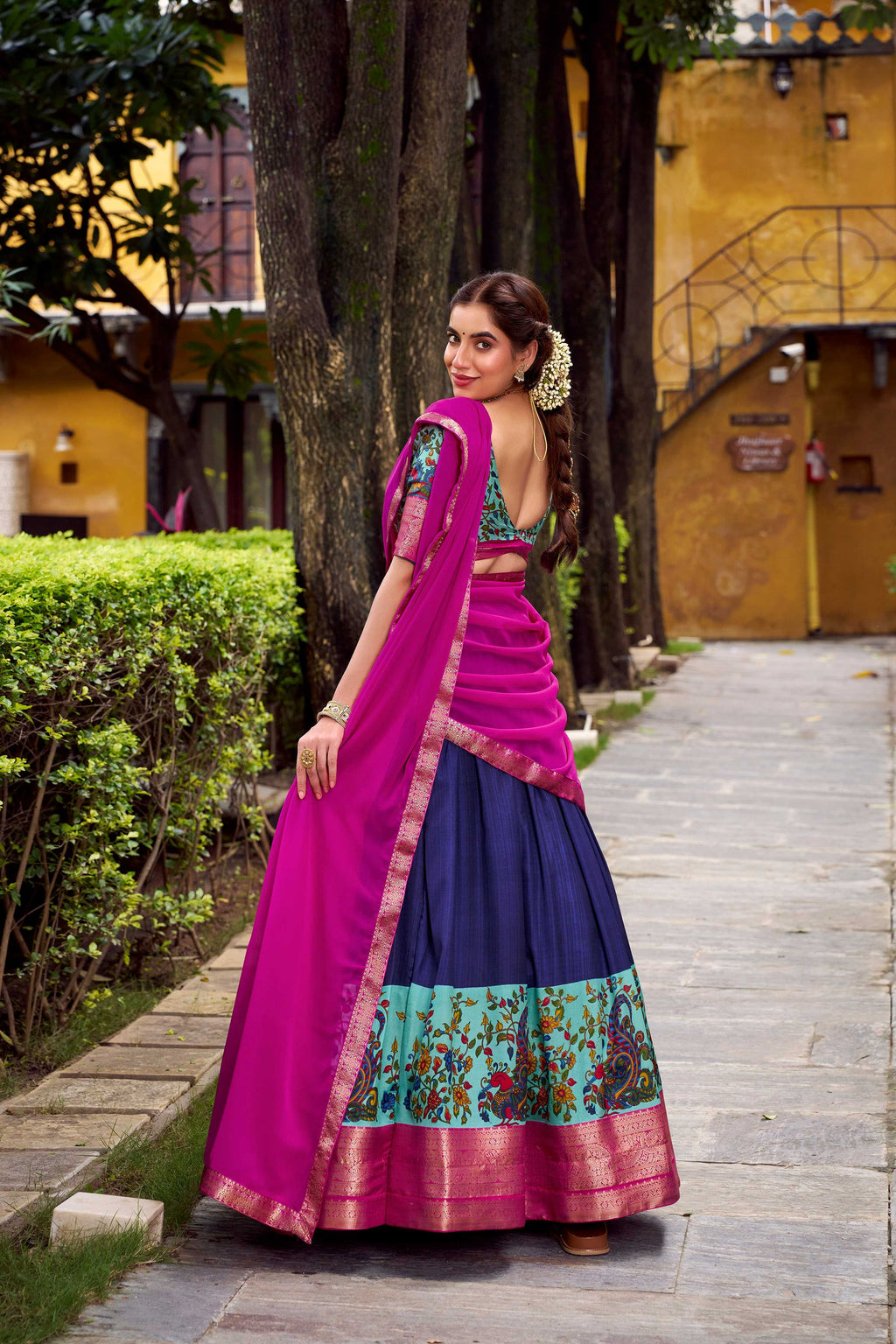 Lorenvalley Fashion Navy Blue Aastha Silk Printed with Zari Weaving Work Lehenga Choli with Dupatta | Grocsy
