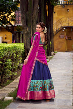 Lorenvalley Fashion Navy Blue Aastha Silk Printed with Zari Weaving Work Lehenga Choli with Dupatta | Grocsy