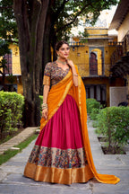 Lorenvalley Fashion Pink Aastha Silk Printed with Zari Weaving Work Lehenga Choli with Dupatta | Grocsy