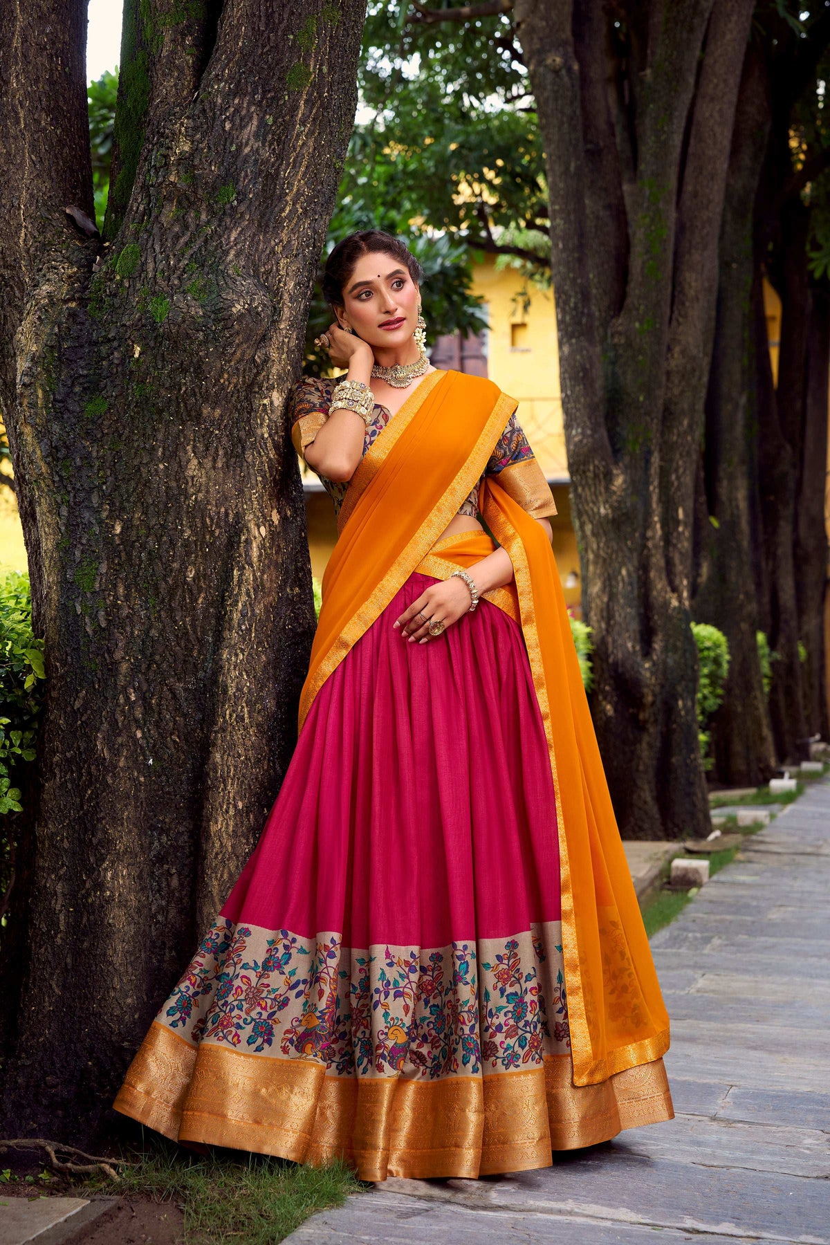 Lorenvalley Fashion Pink Aastha Silk Printed with Zari Weaving Work Lehenga Choli with Dupatta | Grocsy