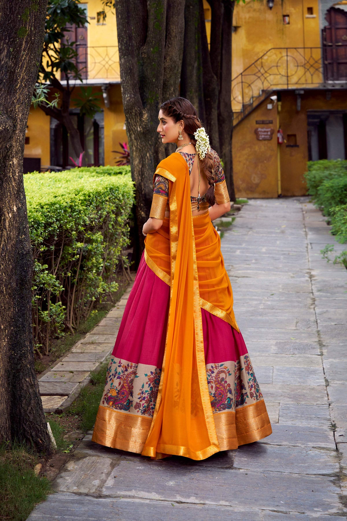 Lorenvalley Fashion Pink Aastha Silk Printed with Zari Weaving Work Lehenga Choli with Dupatta | Grocsy